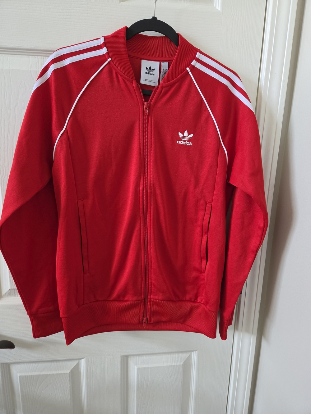 adidas Red Kids Track Jacket with White Stripes